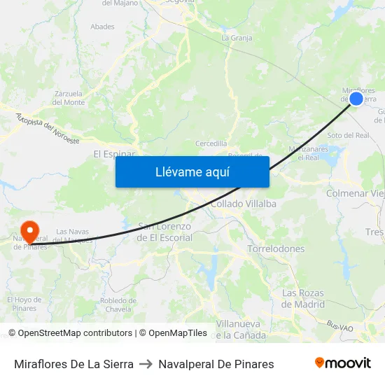 Miraflores De La Sierra to Navalperal De Pinares map