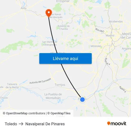 Toledo to Navalperal De Pinares map