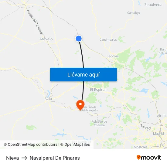 Nieva to Navalperal De Pinares map