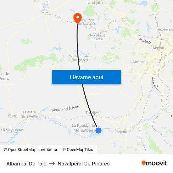 Albarreal De Tajo to Navalperal De Pinares map