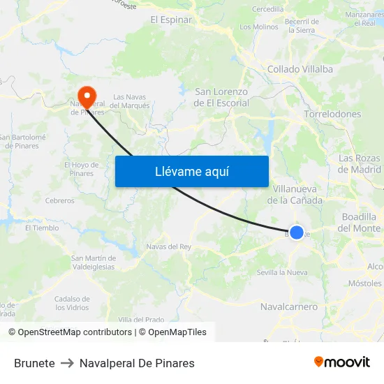 Brunete to Navalperal De Pinares map