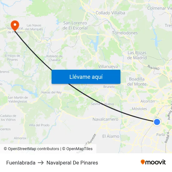 Fuenlabrada to Navalperal De Pinares map
