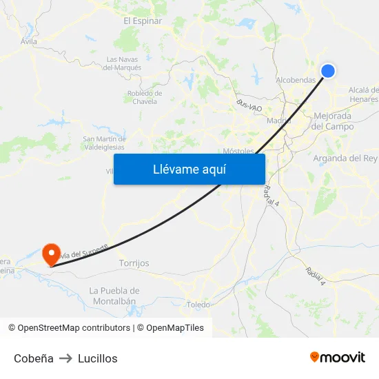 Cobeña to Lucillos map