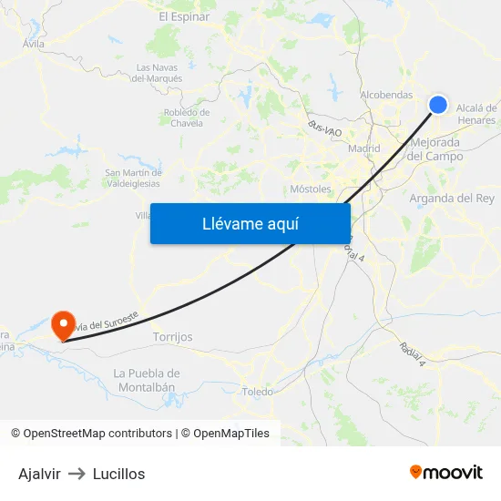 Ajalvir to Lucillos map
