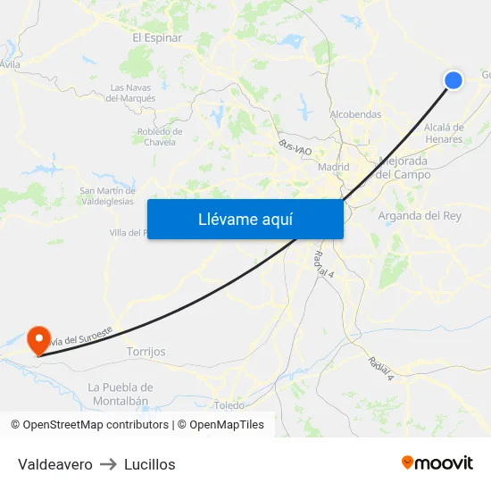 Valdeavero to Lucillos map