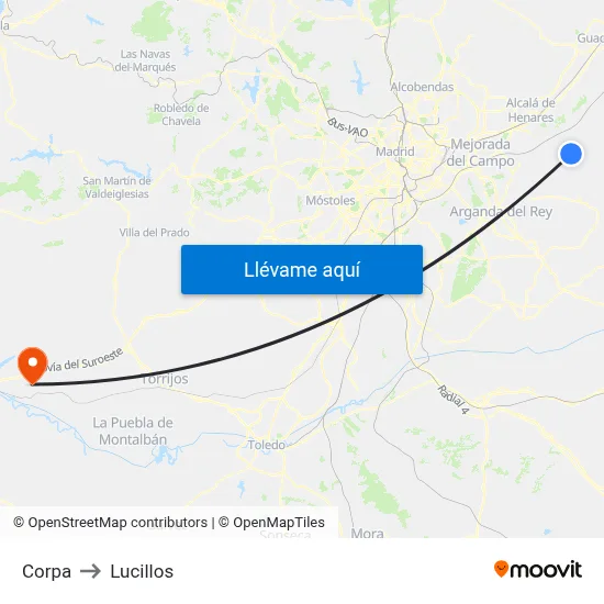 Corpa to Lucillos map