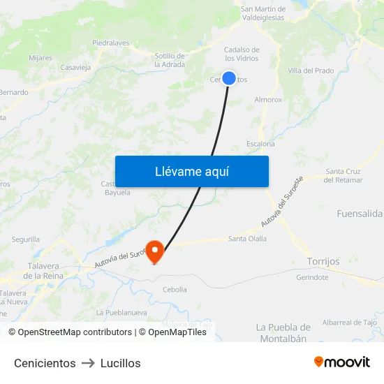 Cenicientos to Lucillos map