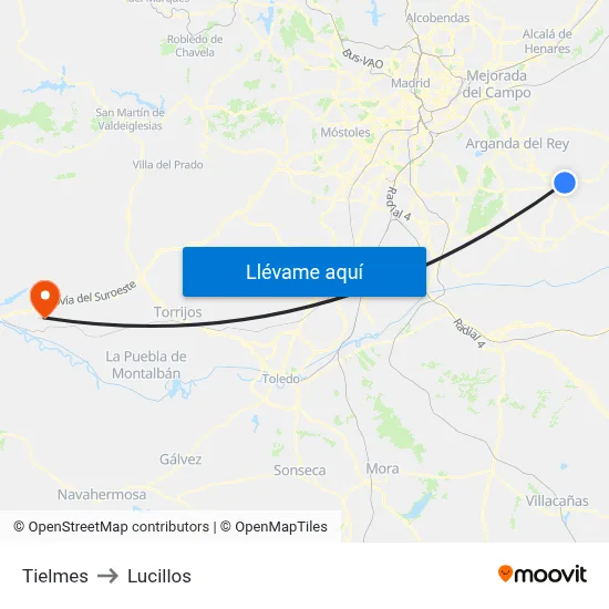 Tielmes to Lucillos map