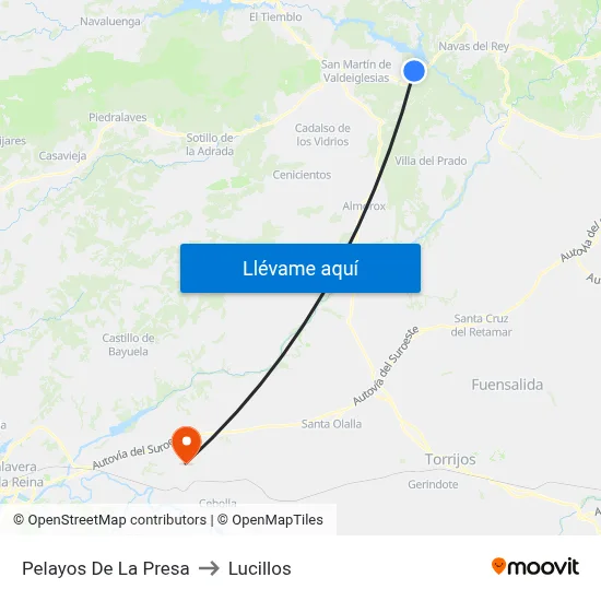 Pelayos De La Presa to Lucillos map
