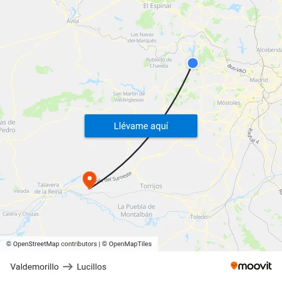Valdemorillo to Lucillos map