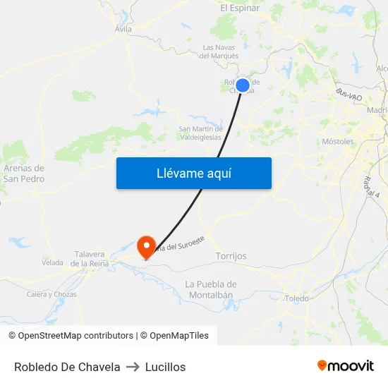 Robledo De Chavela to Lucillos map