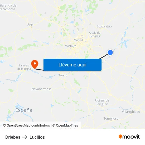Driebes to Lucillos map