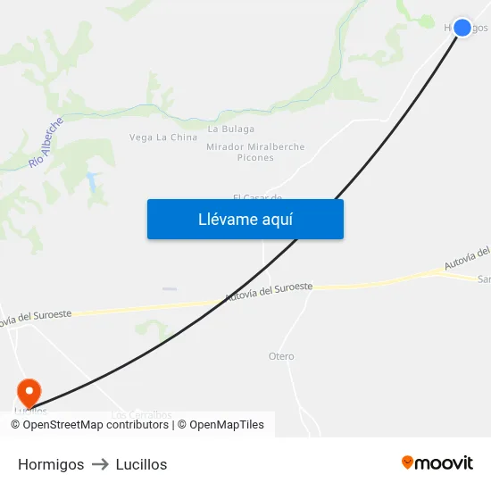 Hormigos to Lucillos map