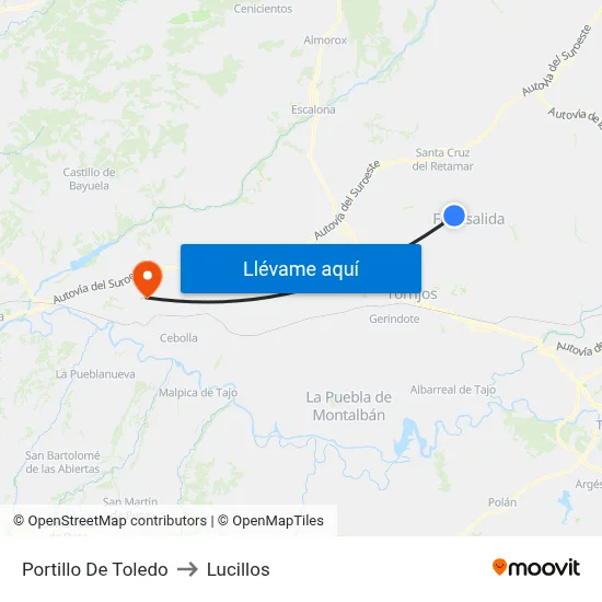 Portillo De Toledo to Lucillos map