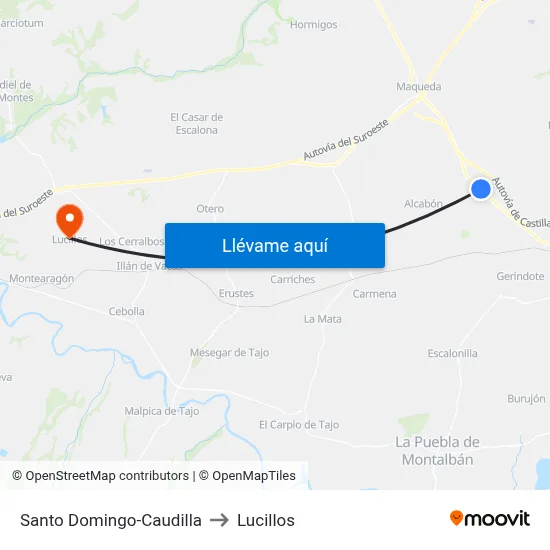 Santo Domingo-Caudilla to Lucillos map