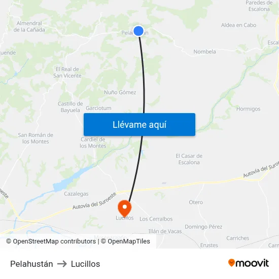 Pelahustán to Lucillos map