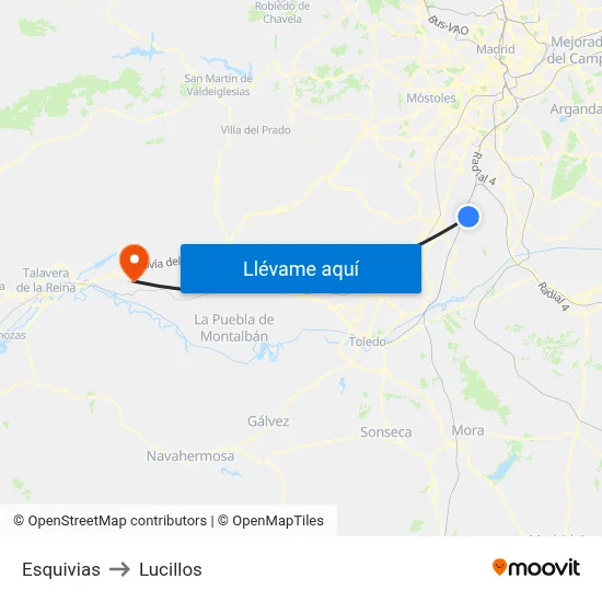 Esquivias to Lucillos map