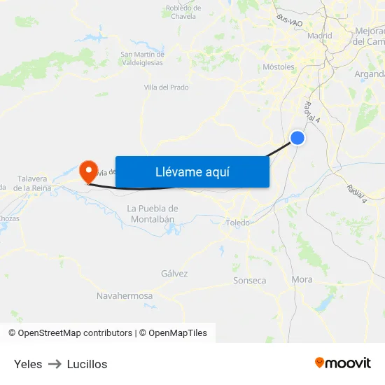 Yeles to Lucillos map