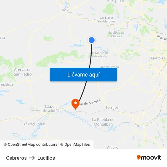 Cebreros to Lucillos map
