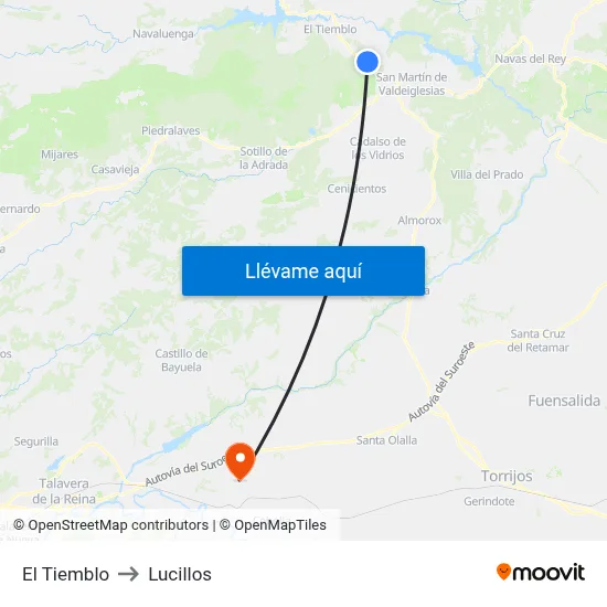 El Tiemblo to Lucillos map