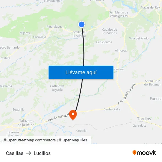 Casillas to Lucillos map