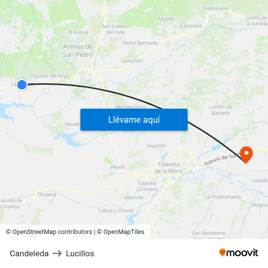 Candeleda to Lucillos map