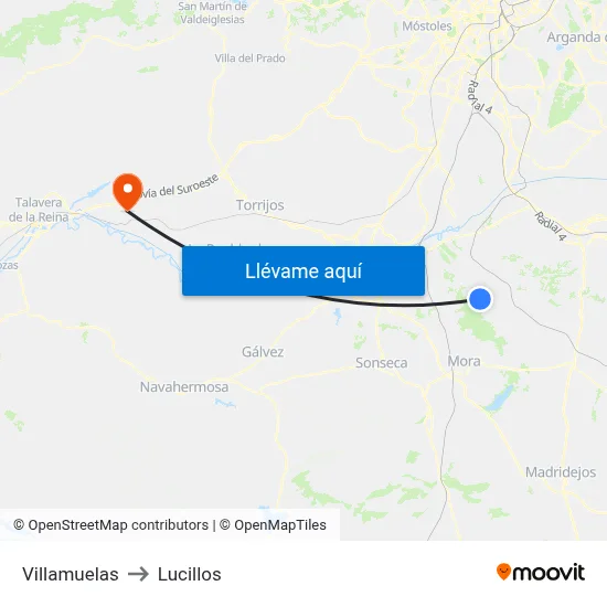 Villamuelas to Lucillos map
