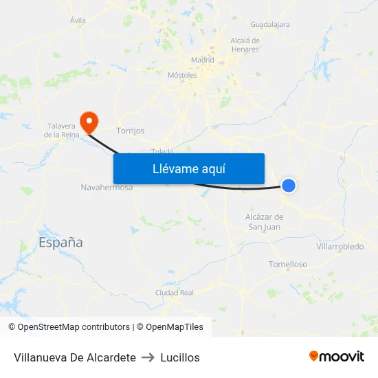 Villanueva De Alcardete to Lucillos map