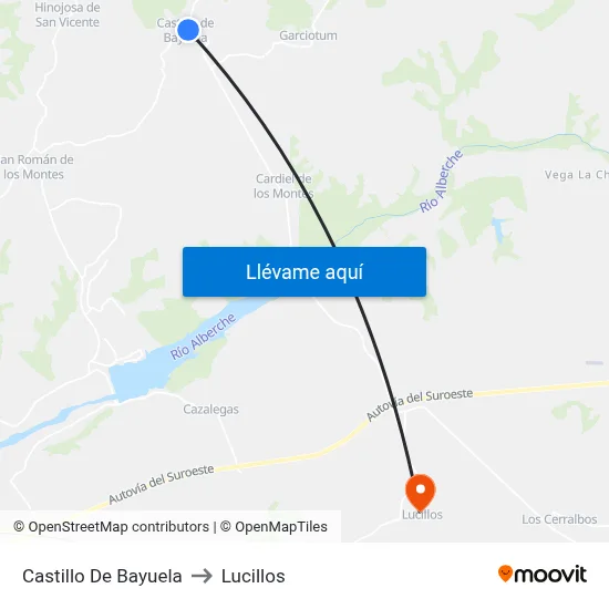 Castillo De Bayuela to Lucillos map