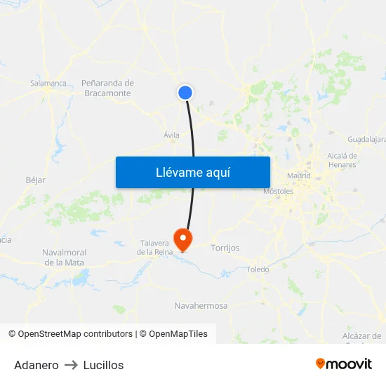 Adanero to Lucillos map