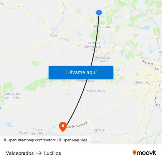 Valdeprados to Lucillos map