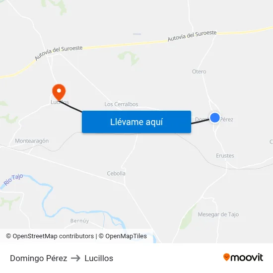 Domingo Pérez to Lucillos map