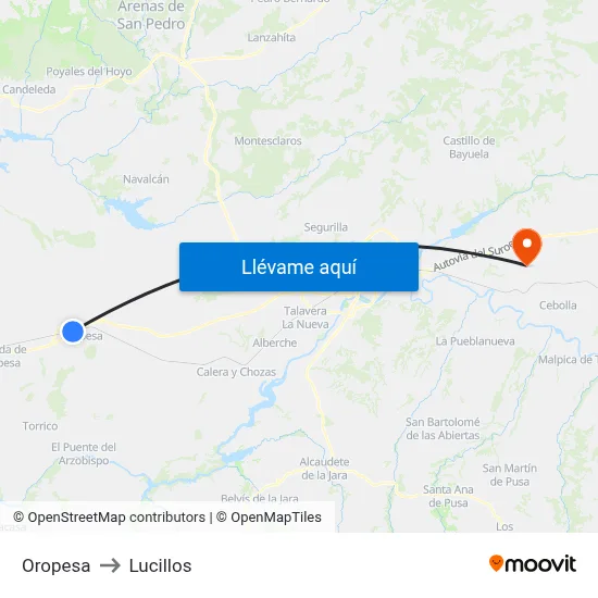 Oropesa to Lucillos map