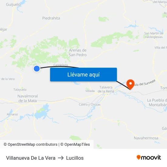 Villanueva De La Vera to Lucillos map