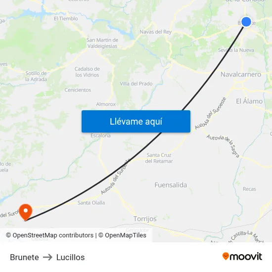 Brunete to Lucillos map