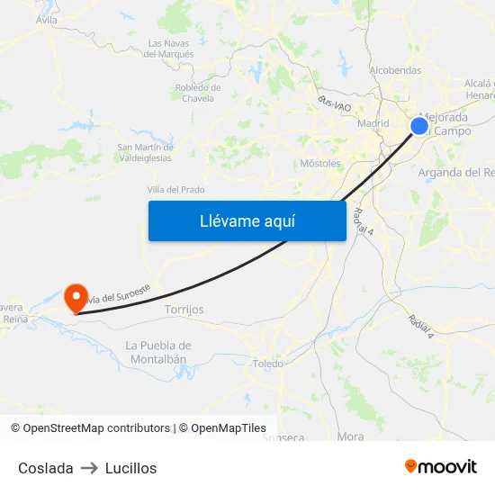 Coslada to Lucillos map