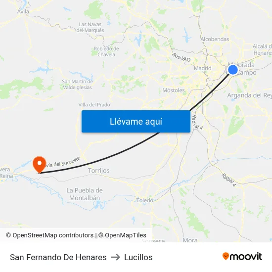 San Fernando De Henares to Lucillos map