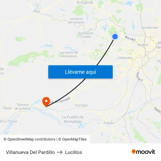 Villanueva Del Pardillo to Lucillos map