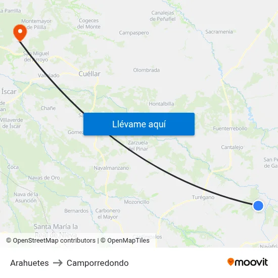 Arahuetes to Camporredondo map