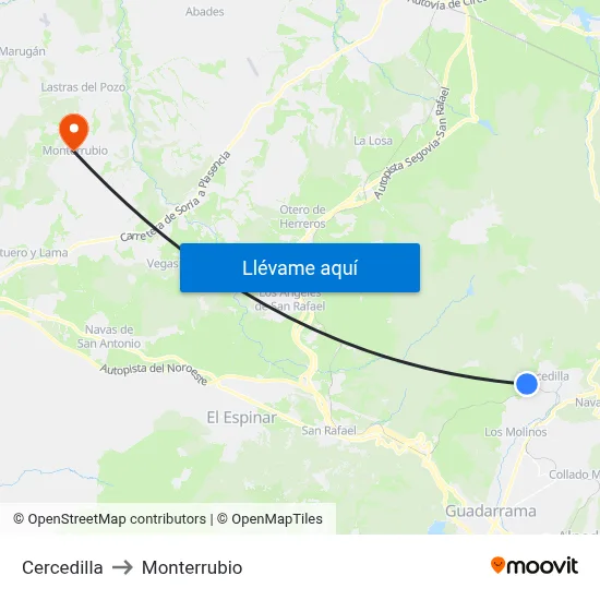 Cercedilla to Monterrubio map