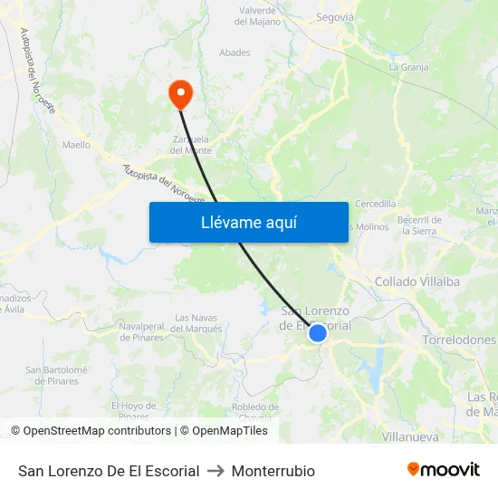 San Lorenzo De El Escorial to Monterrubio map