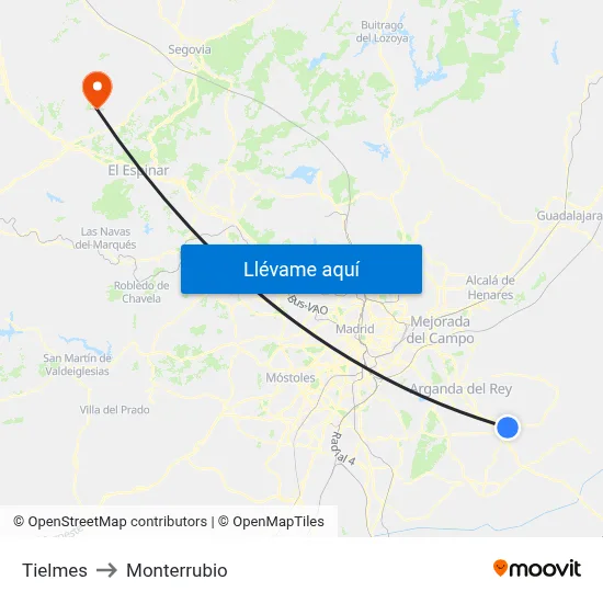 Tielmes to Monterrubio map