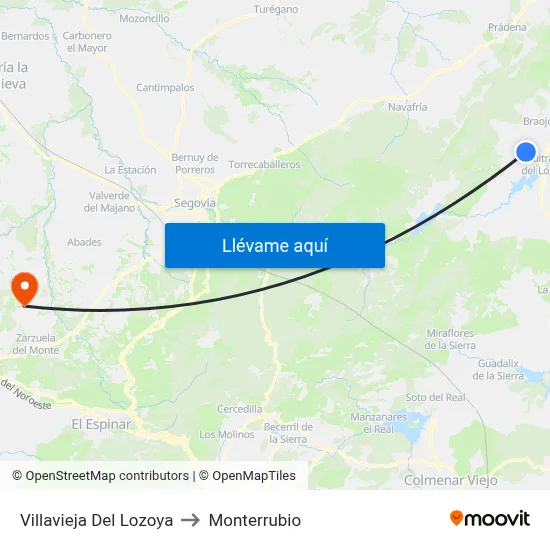 Villavieja Del Lozoya to Monterrubio map