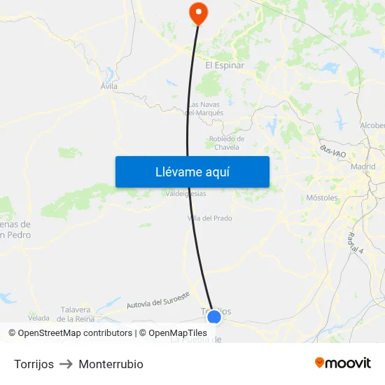 Torrijos to Monterrubio map