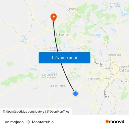 Valmojado to Monterrubio map