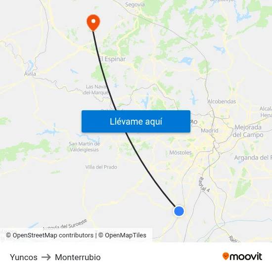 Yuncos to Monterrubio map