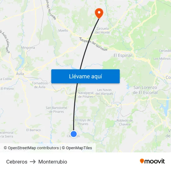 Cebreros to Monterrubio map