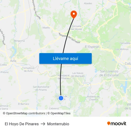 El Hoyo De Pinares to Monterrubio map