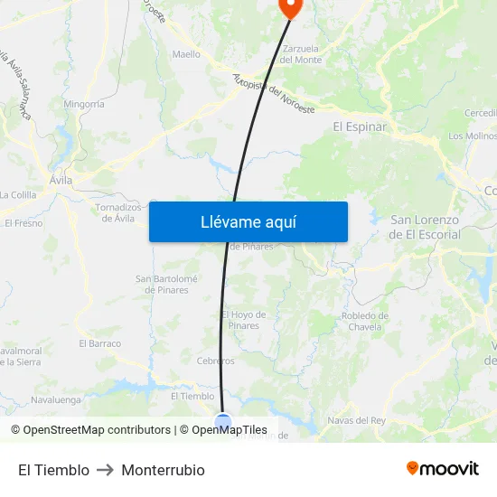 El Tiemblo to Monterrubio map