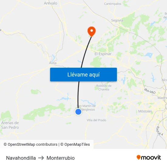 Navahondilla to Monterrubio map